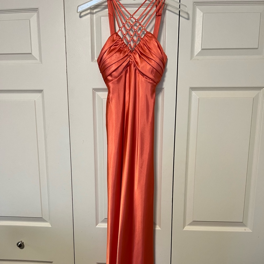 Size 2 deep coral full prom gown